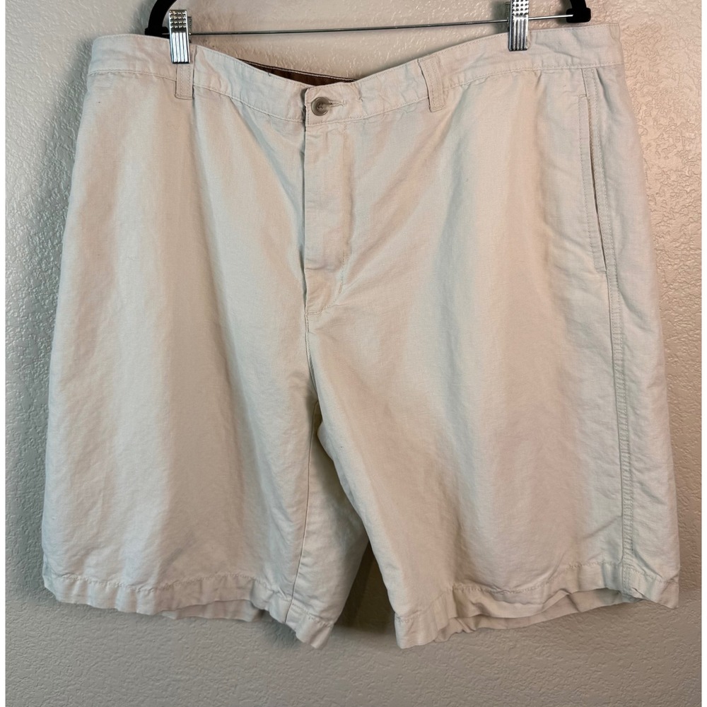 Club Room Mens Size 42 Shorts Beige Linen Blend Flat Front Casual Summer Preppy